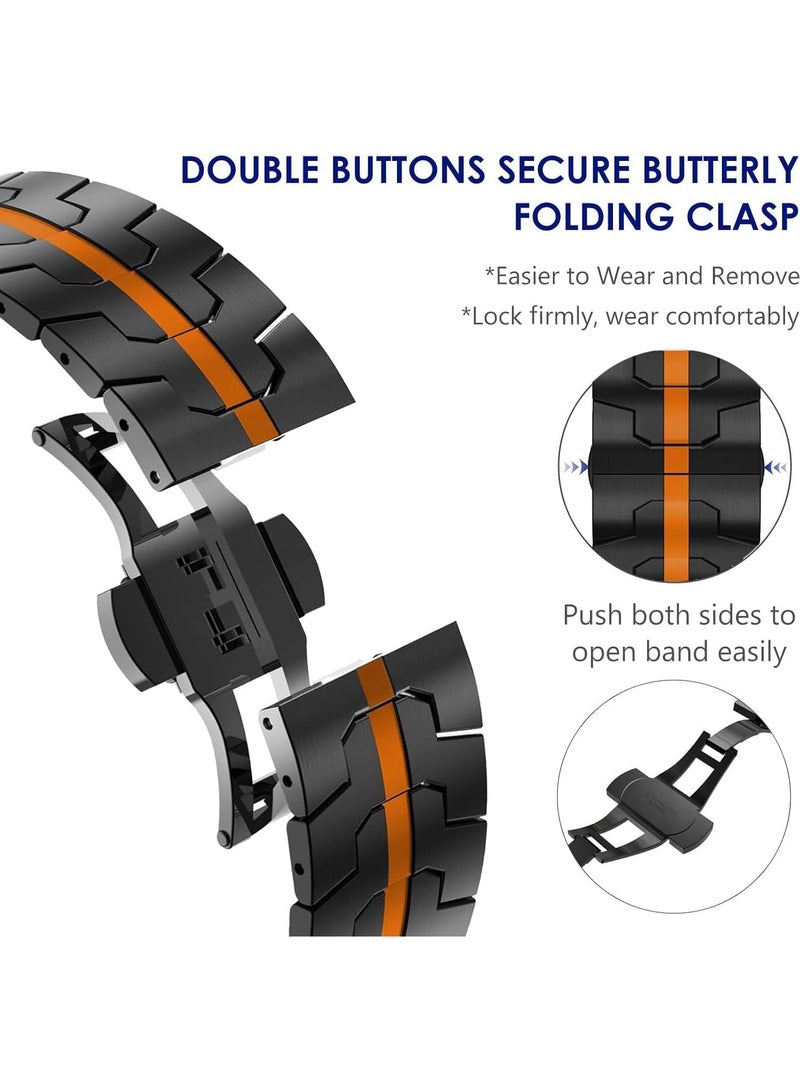 HaDoii Compatible with Samsung Galaxy Watch Ultra Band 47mm(2025/2024), Robust Men Stainless Steel Replacement Link Metal Bracelet, Stainless Steel Samsung Galaxy Watch Ultra Band Classy Casual Business Bands Butterfly Folding Clasp Black/Orange - Image 4